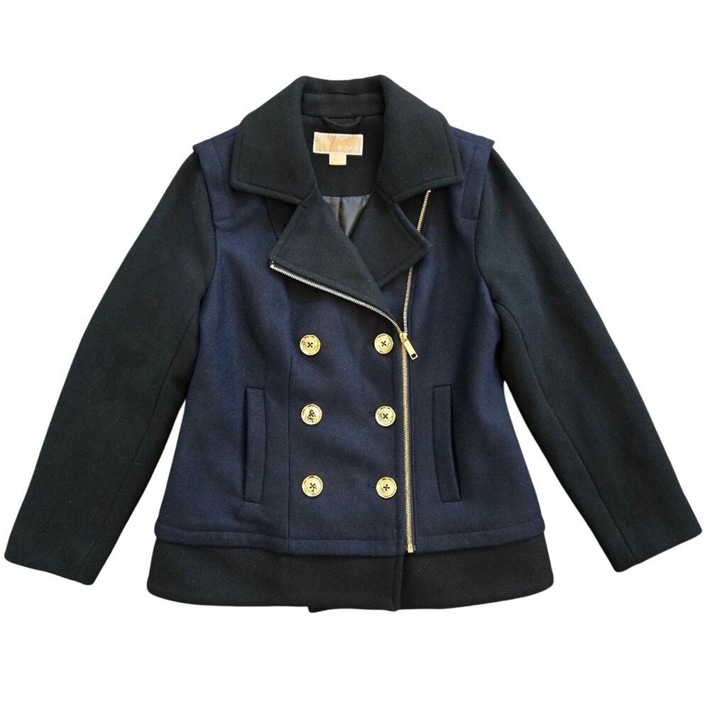 Michael Kors Women's Double Breasted Wool Blend Jacket Navy Black Size 10